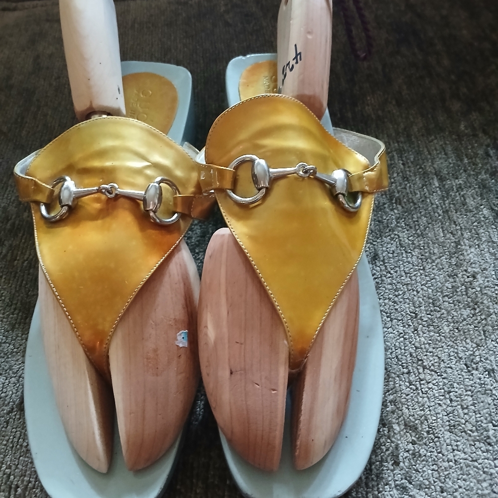 Gucci Gold Mules with Silver Accents